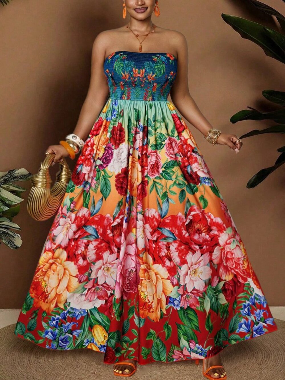 Multicolor Boho Women's Plus Size Sleeveless Elegant Floral Maxi Dress